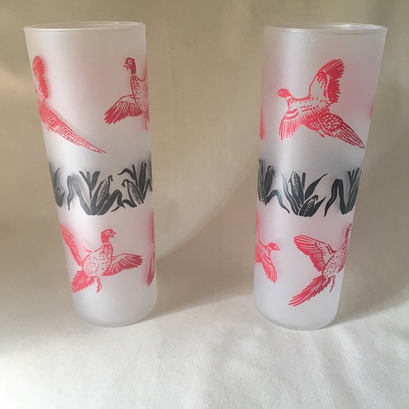 Vintage Pair Pheasant Frosted Glasses - Picture 5 of 5